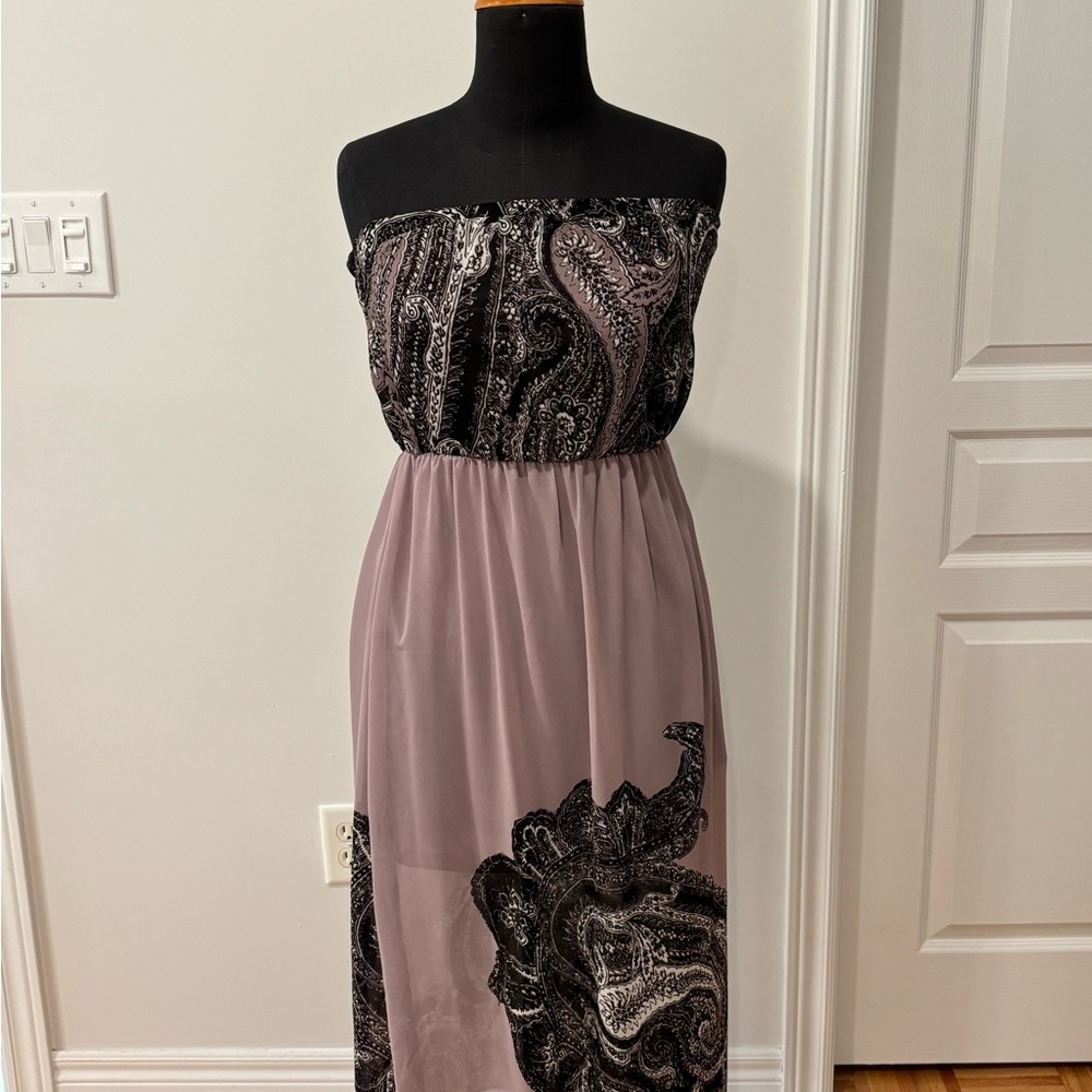 Katie Elegant Strapless Paisley Dress